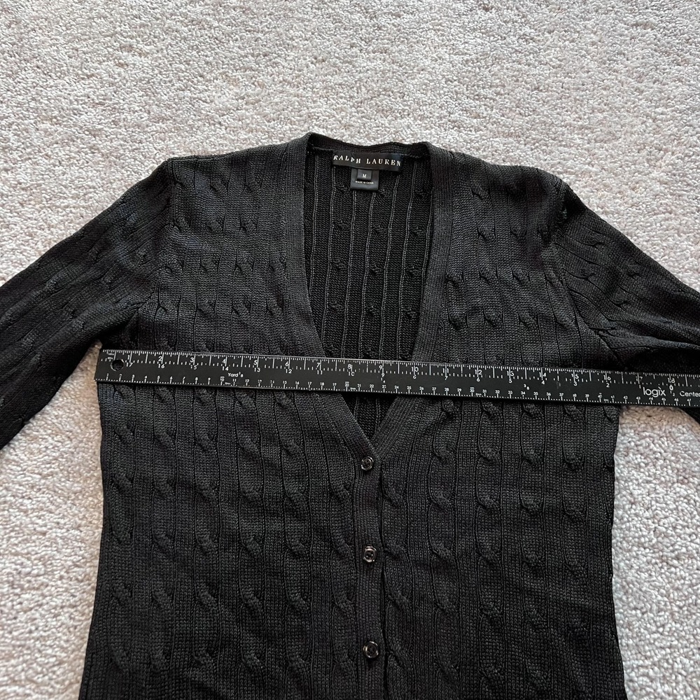 Ralph Lauren Black Label Silk Cardigan Sweater Womens M Black V-Neck Lightweight - Picture 10 of 15
